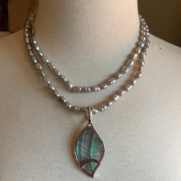 925 silver and Fresh water pearl and mother of pearl strand and pendant
